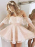 A Line Pink Off the Shoulder Tulle Homecoming Dresses LBQH0092